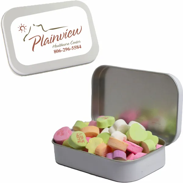 Large Mint Tin with Conversation Hearts - Custom Ribbons Now