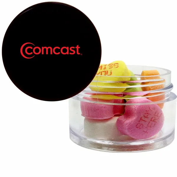 Twist top container filled with Conversation Hearts - Custom Ribbons Now