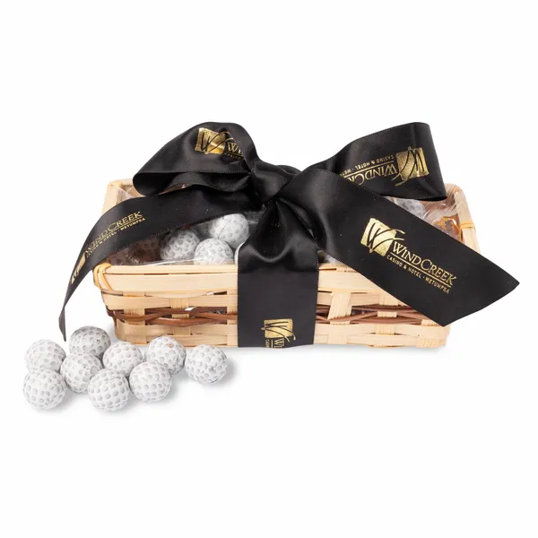 Gift Basket with Chocolate Golf Balls - Custom Ribbons Now