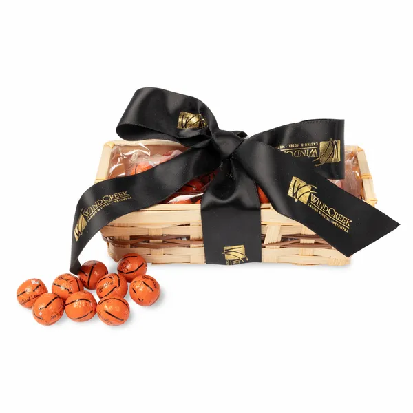 Gift Basket with Chocolate Basketballs - Custom Ribbons Now