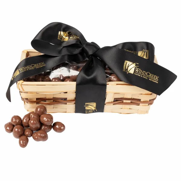 Gift Basket with Choc Covered Peanuts - Custom Ribbons Now
