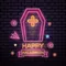 Pink Halloween Coffin Cross Neon Sign - Custom Ribbons Now