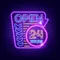 Retro Open 24 Hours Neon Sign - Custom Ribbons Now