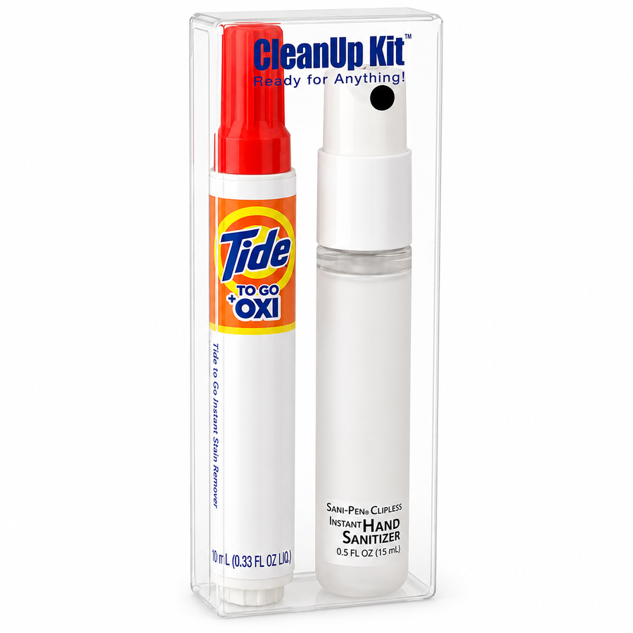CleanUp Kit - Tide® to Go + Oxi and Sani-Pen® Clipless™ Travel Kits - Custom Ribbons Now