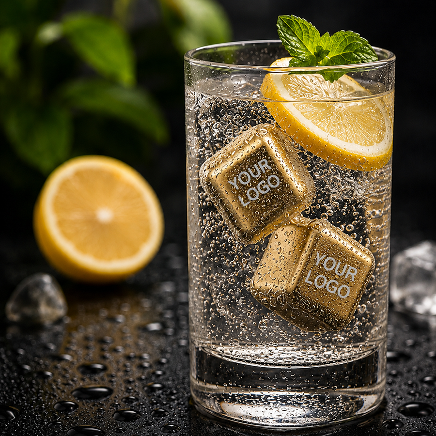 Gold Stainless Steel Ice Cubes - Custom Ribbons Now