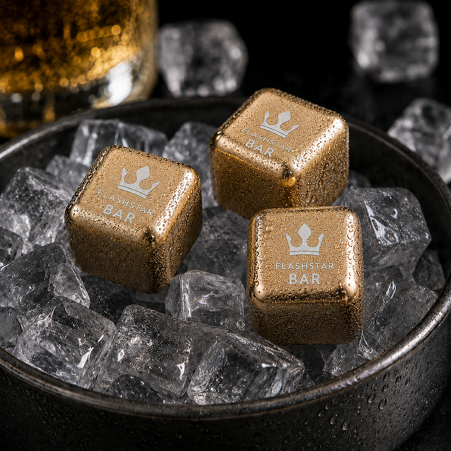 Gold Stainless Steel Ice Cubes - Custom Ribbons Now