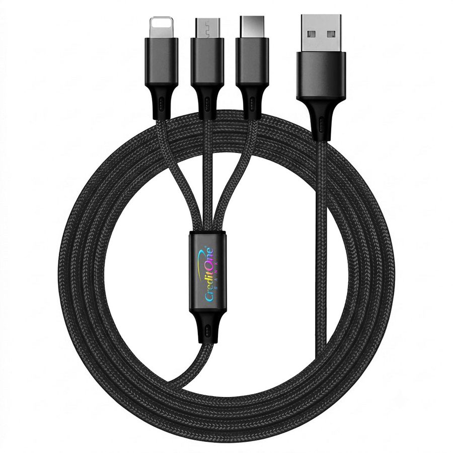 Nylon Braided 3-in-1 Charging Cables - Custom Ribbons Now