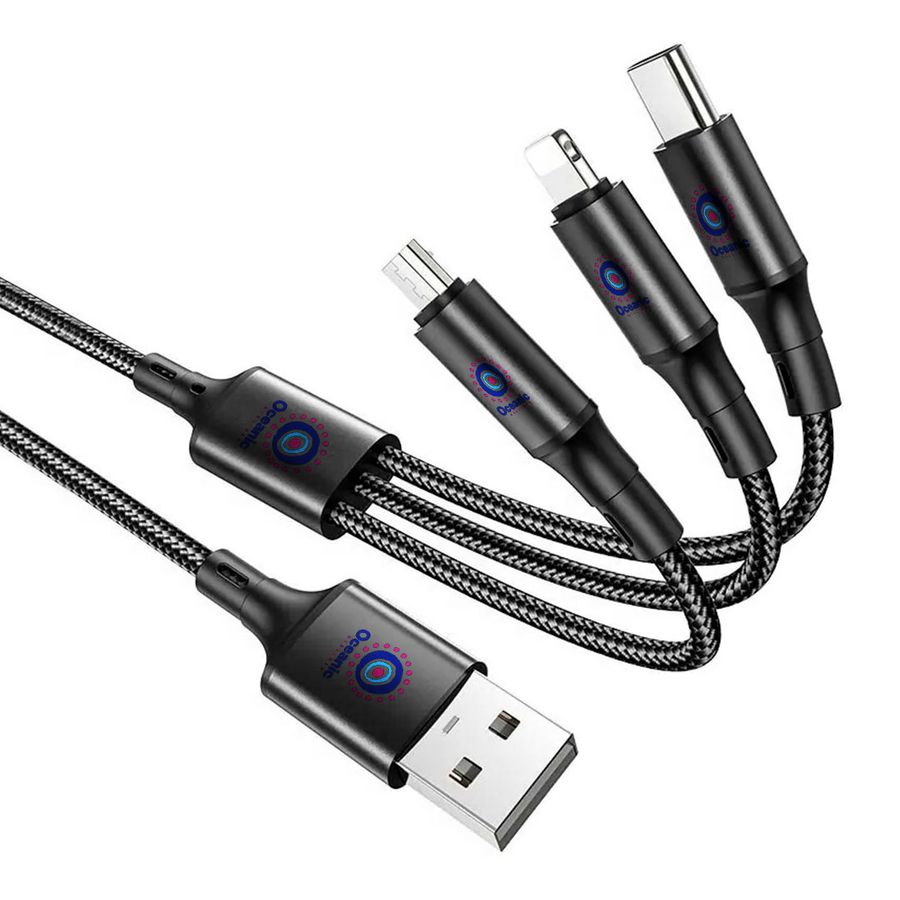 Nylon Braided 3-in-1 Charging Cables - Custom Ribbons Now